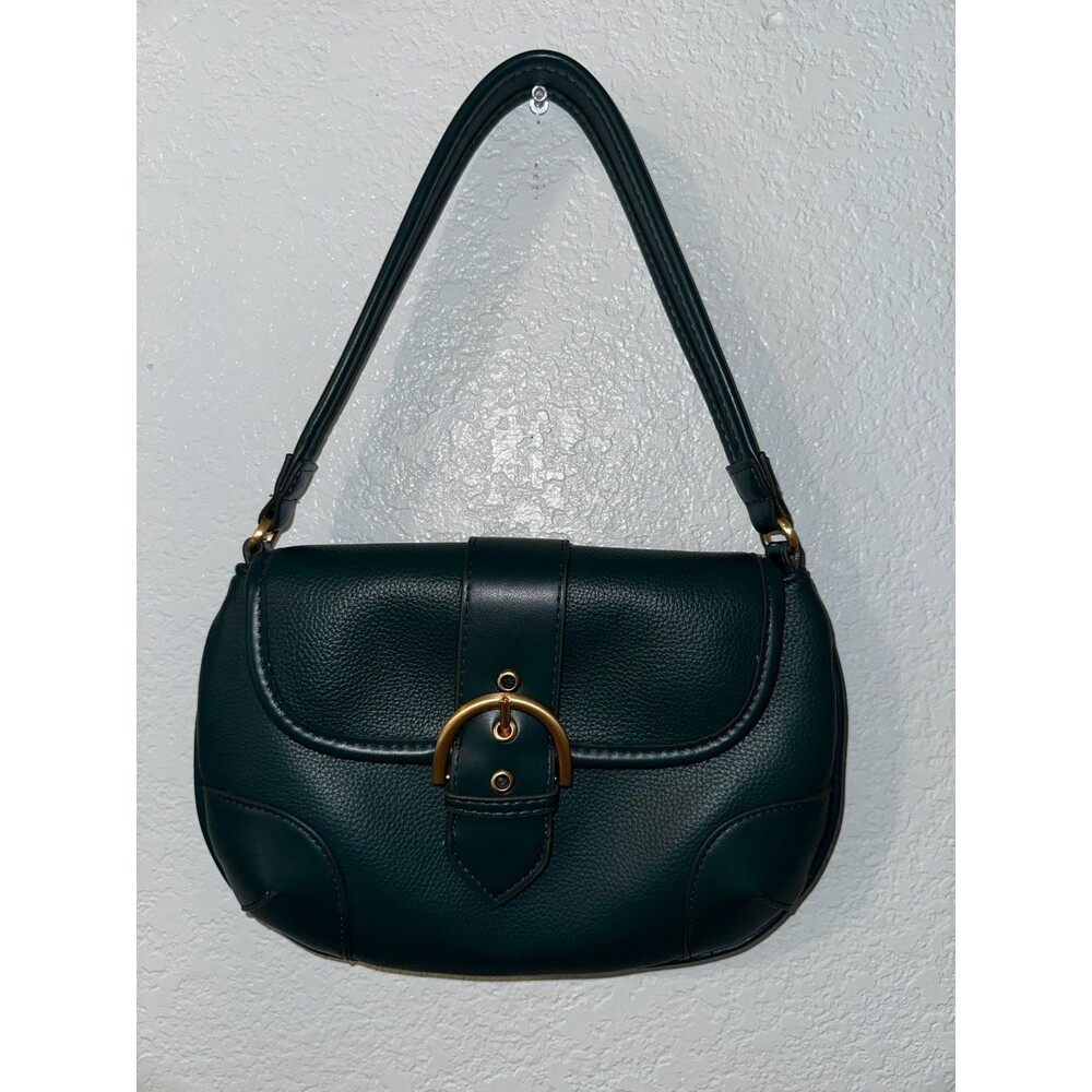 Green Shoulder Bag Gold Buckle Y2K Inspired Structured Purse